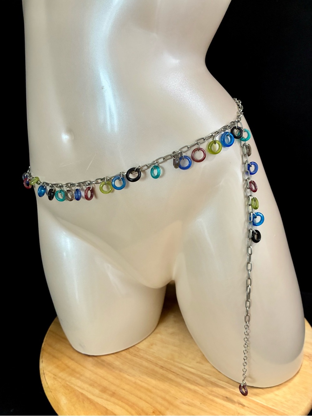 Ten Thousand Villages Artisan CHEERIO Multicolor Glass Ring Silver Necklace